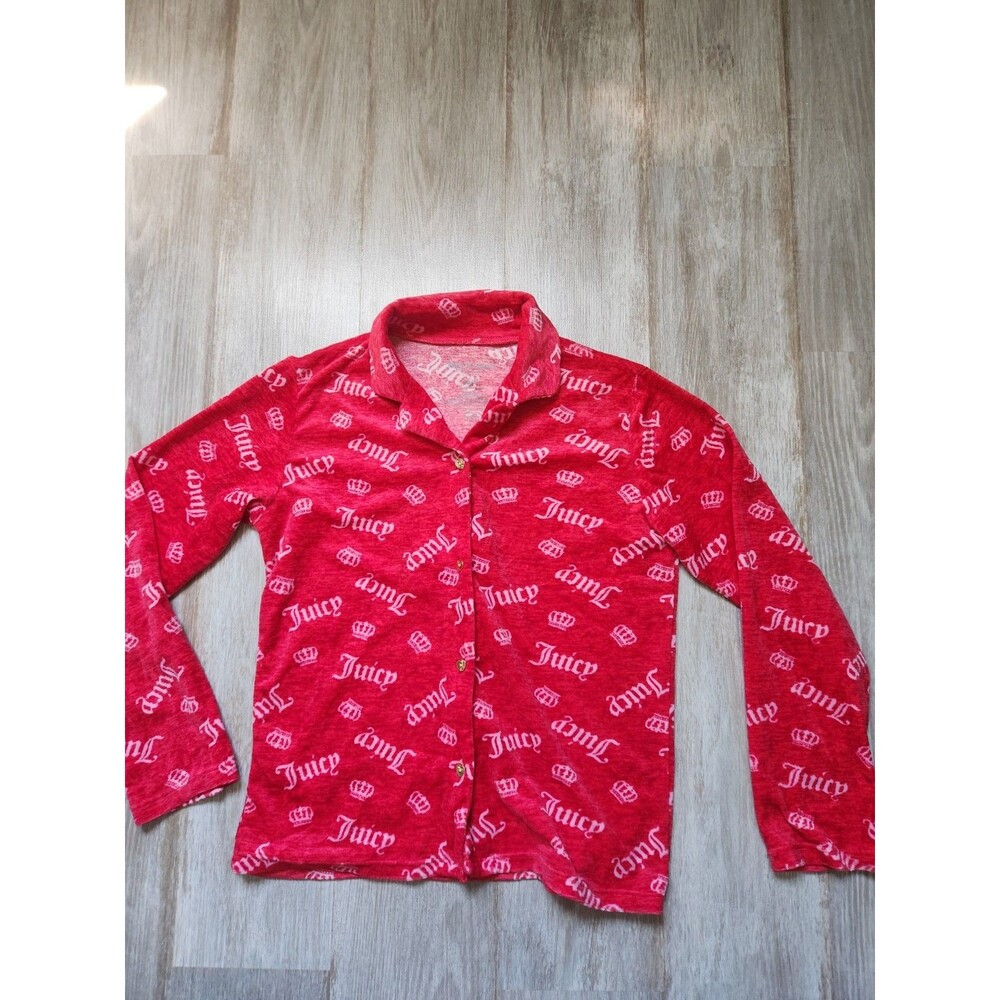 Juicy Couture Girl 2 Piece Pajama Set Size 10 12 Pink Logo Print Long Sleeve EUC - Picture 2 of 13